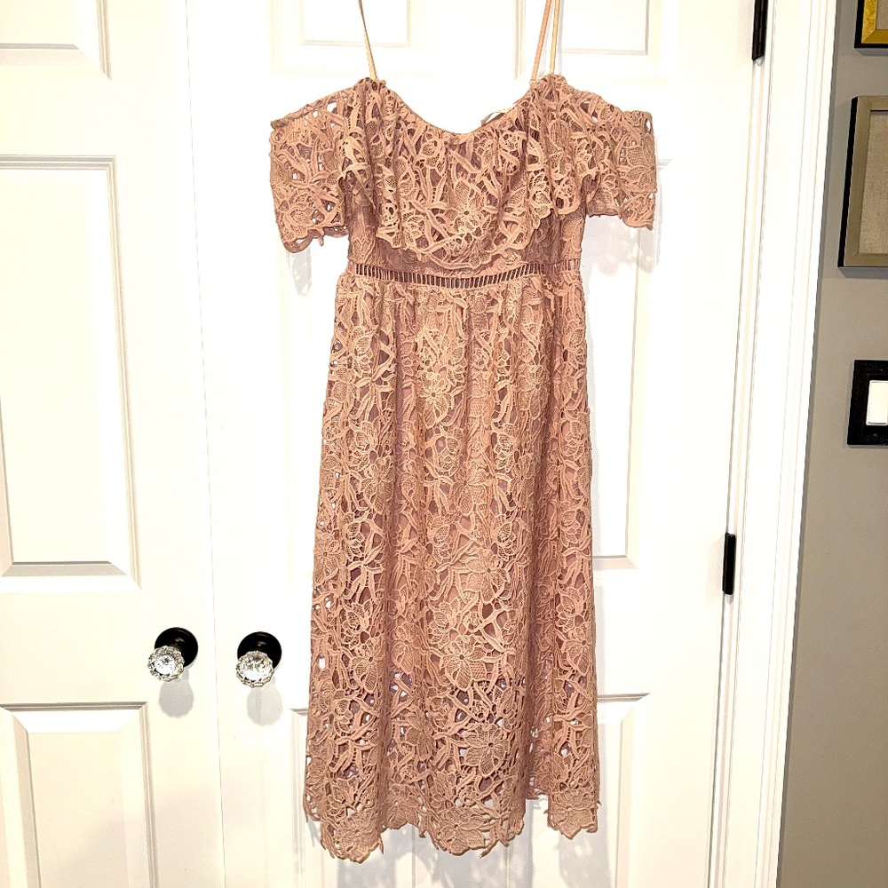 ASTR Pink Lace Off the Shoulder Midi Dress